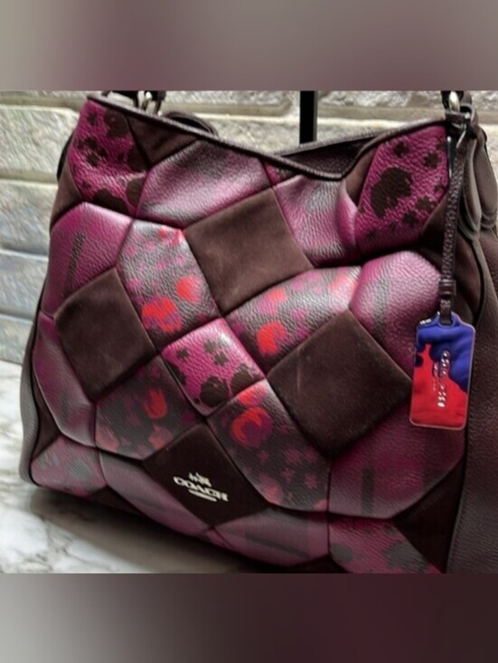 Coach Handbags - Coach 36519 Patchwork Rogue Tote / Shoulder Bag - Purple Multi Suede & Leather